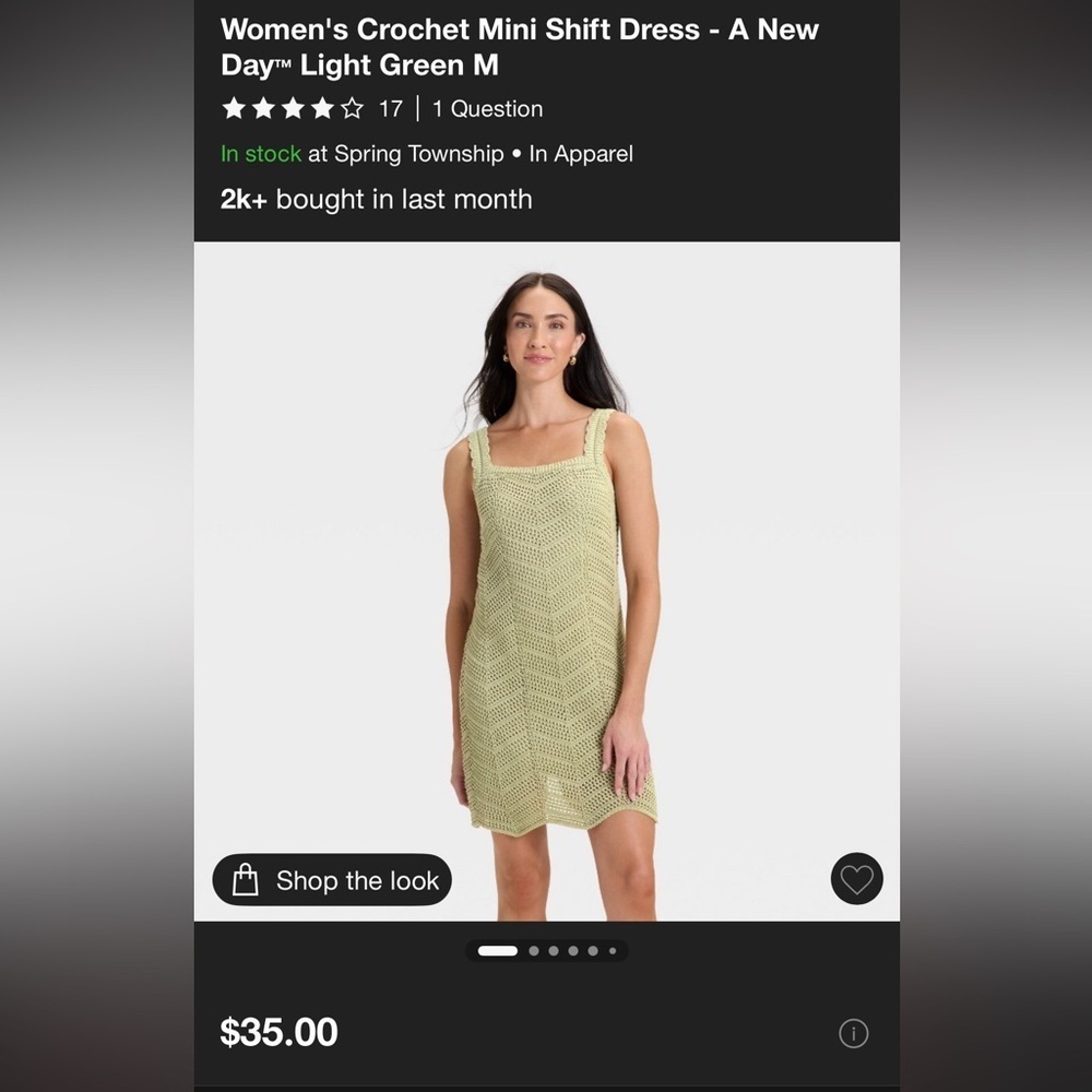 NWT Women's Crochet Mini Shift Dress - A New Day™ Light Green Size: XL